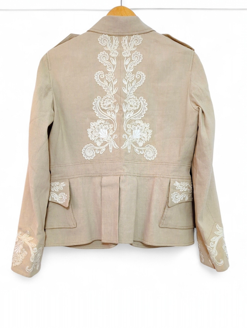 Etro Milano Embroidered Linen Blazer Beige Peplum Jacket IT 46 US 10 - Picture 3 of 10